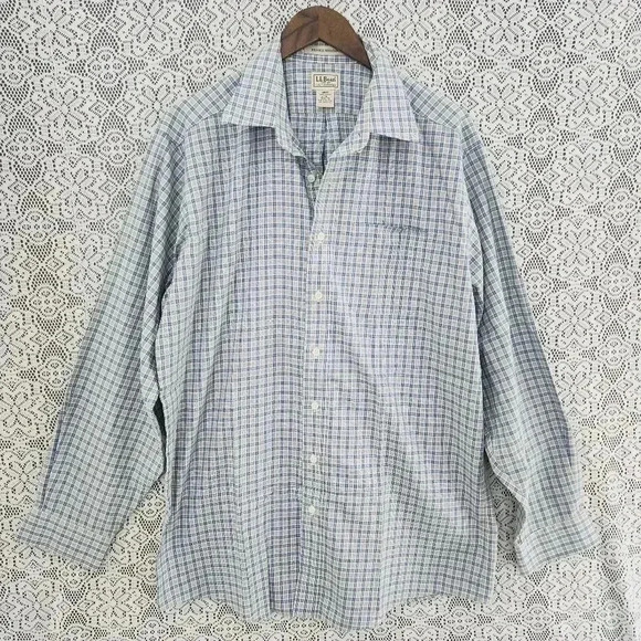 L.L. Bean Plaid Button down Long sleeve  Men's shirt L Tall Blue/ Green - Picture 1 of 6